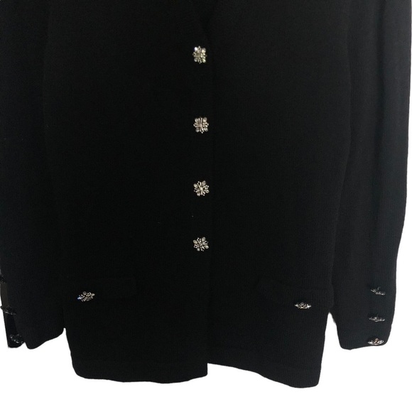 St. John Knit Black Cardigan Rhinestone buttons - Picture 3 of 8